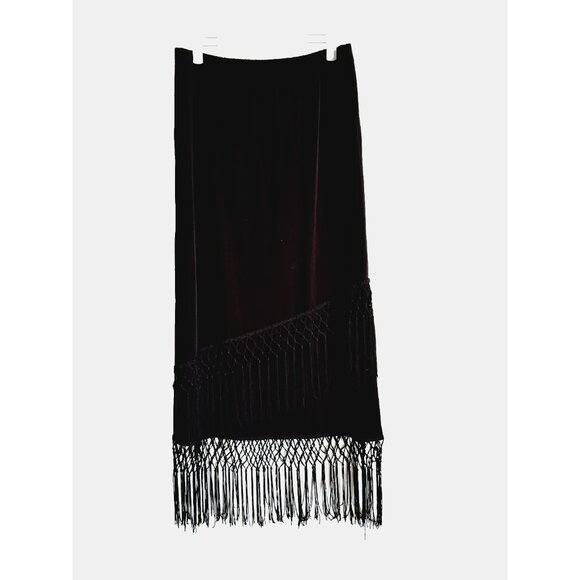 Chico's Farrah Fringe Midi Skirt Size Small Black Pull On Whimisgoth Festival - Picture 1 of 8